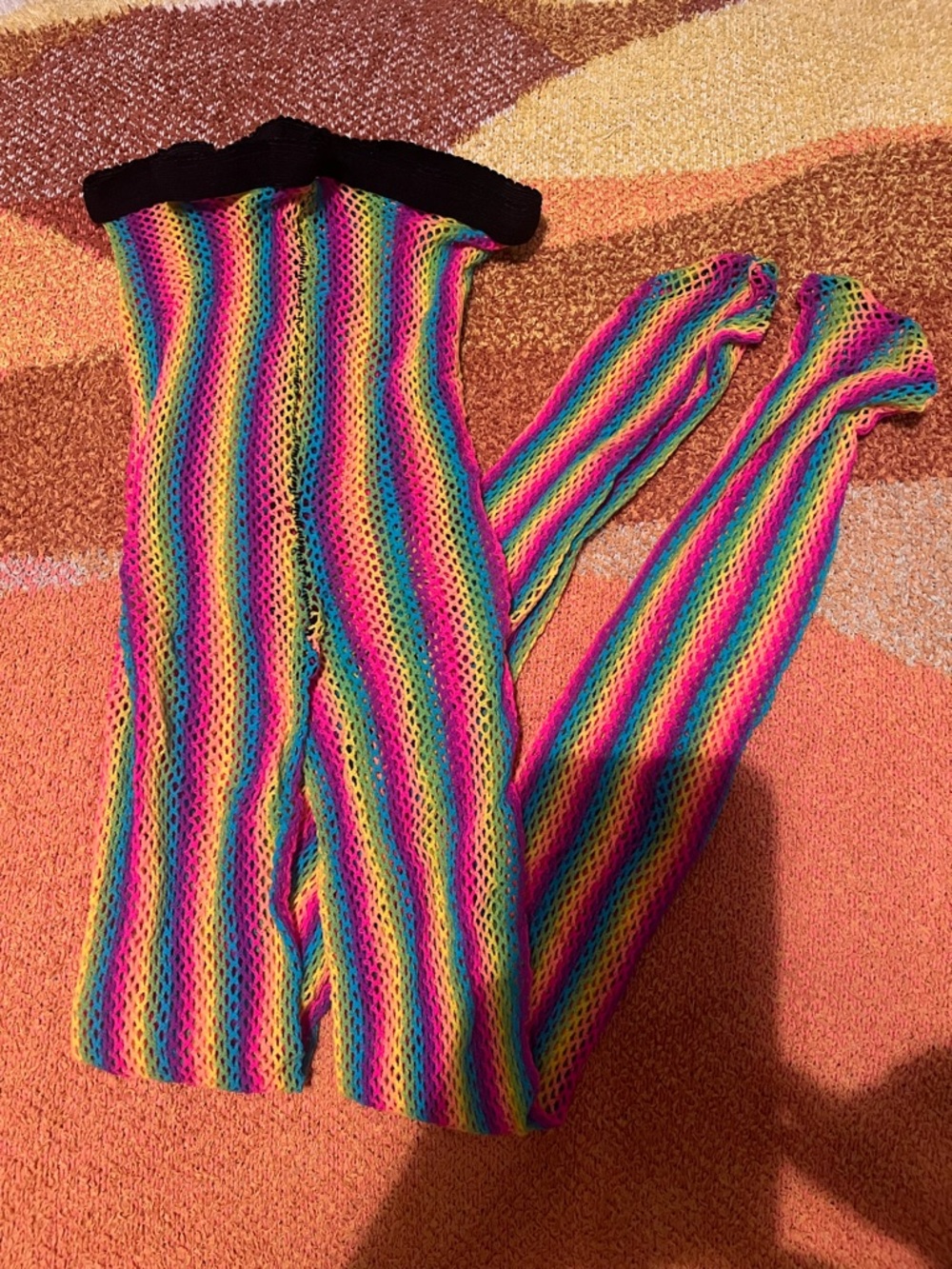 Rainbow Striped Fishnet Leggings - Multicolor